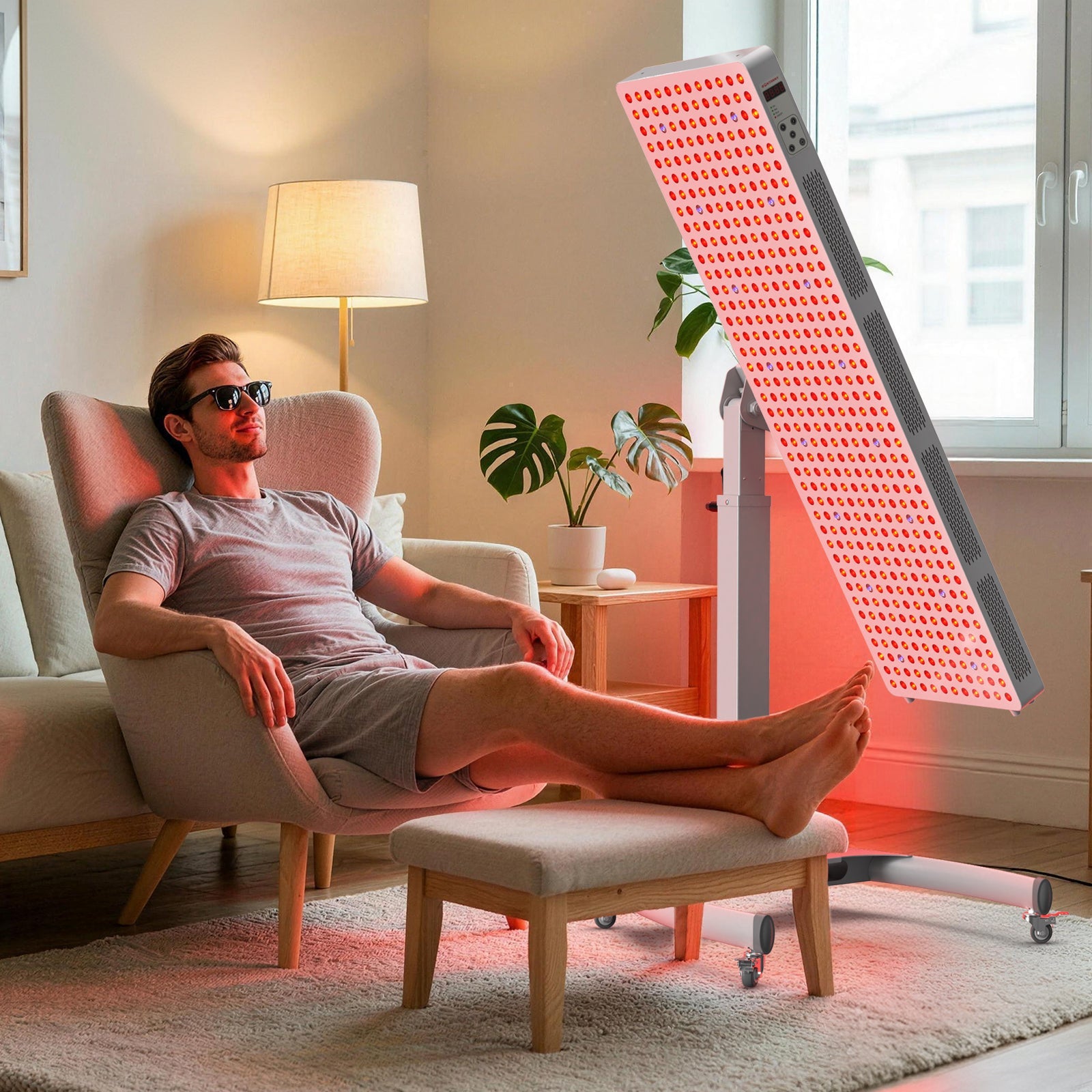 Bontanny Pro Max Red Light Therapy Full Body Panel, 480/630/660/810/830/850/1060nm 7 Wavelengths Blue Red Near Infrared Light Device with 300 Dual Chip Clinical Grade LEDs, Remote Control, Timer (The stand can be adjusted 180°)