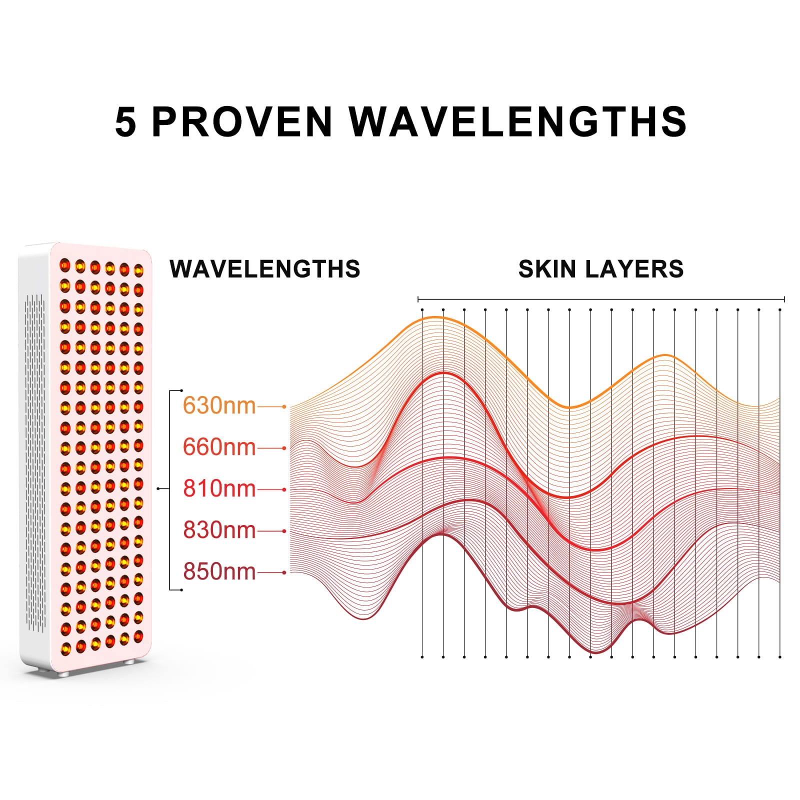 BONTANNY BO-600 Red Light Therapy Panel with Base | 5 Wavelengths, Dual Chip LEDs for Skin & Recovery