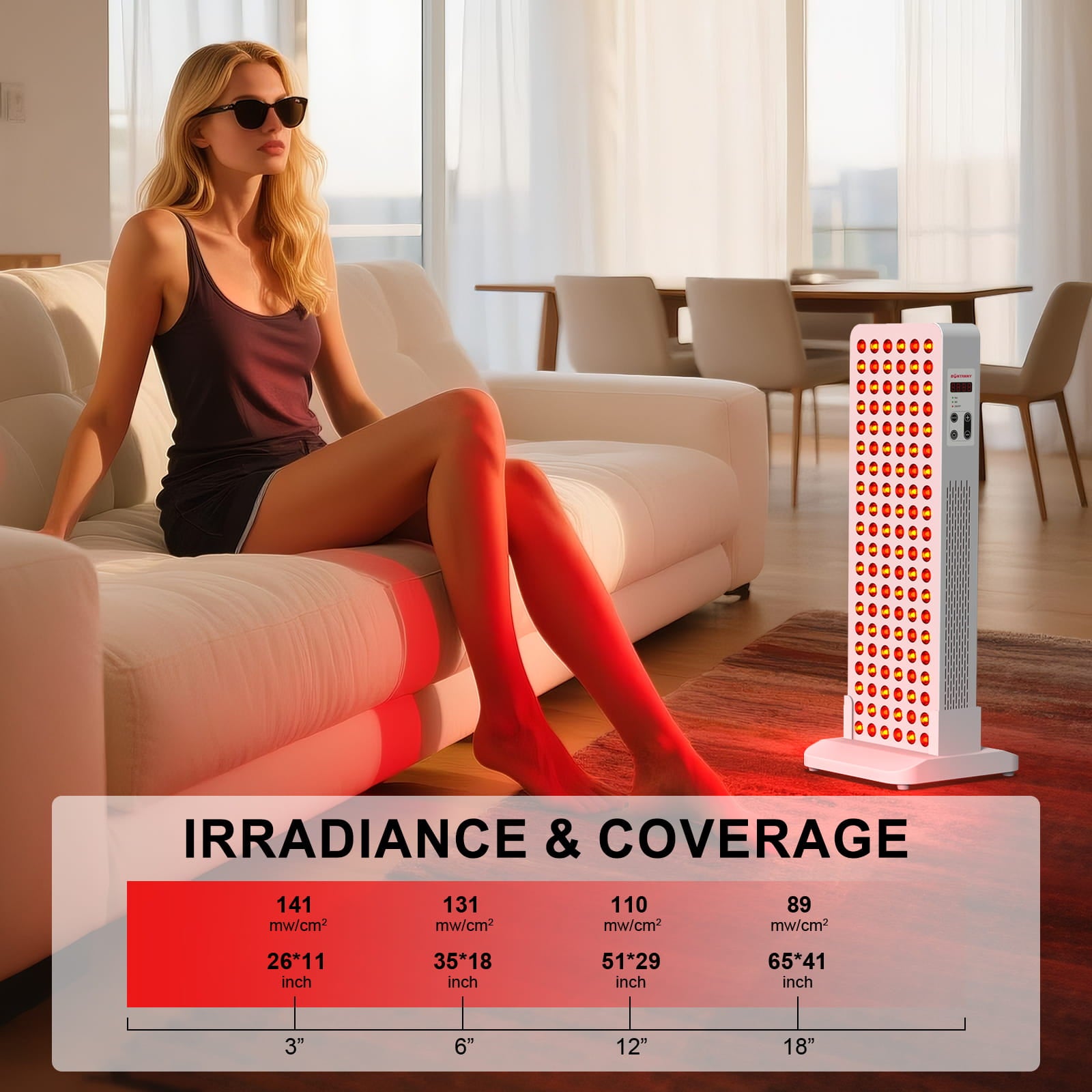 BONTANNY BO-600 Red Light Therapy Panel with Base 630/660/810/830/850nm 5 Wavelengths, Dual Chip LEDs for Skin & Recovery