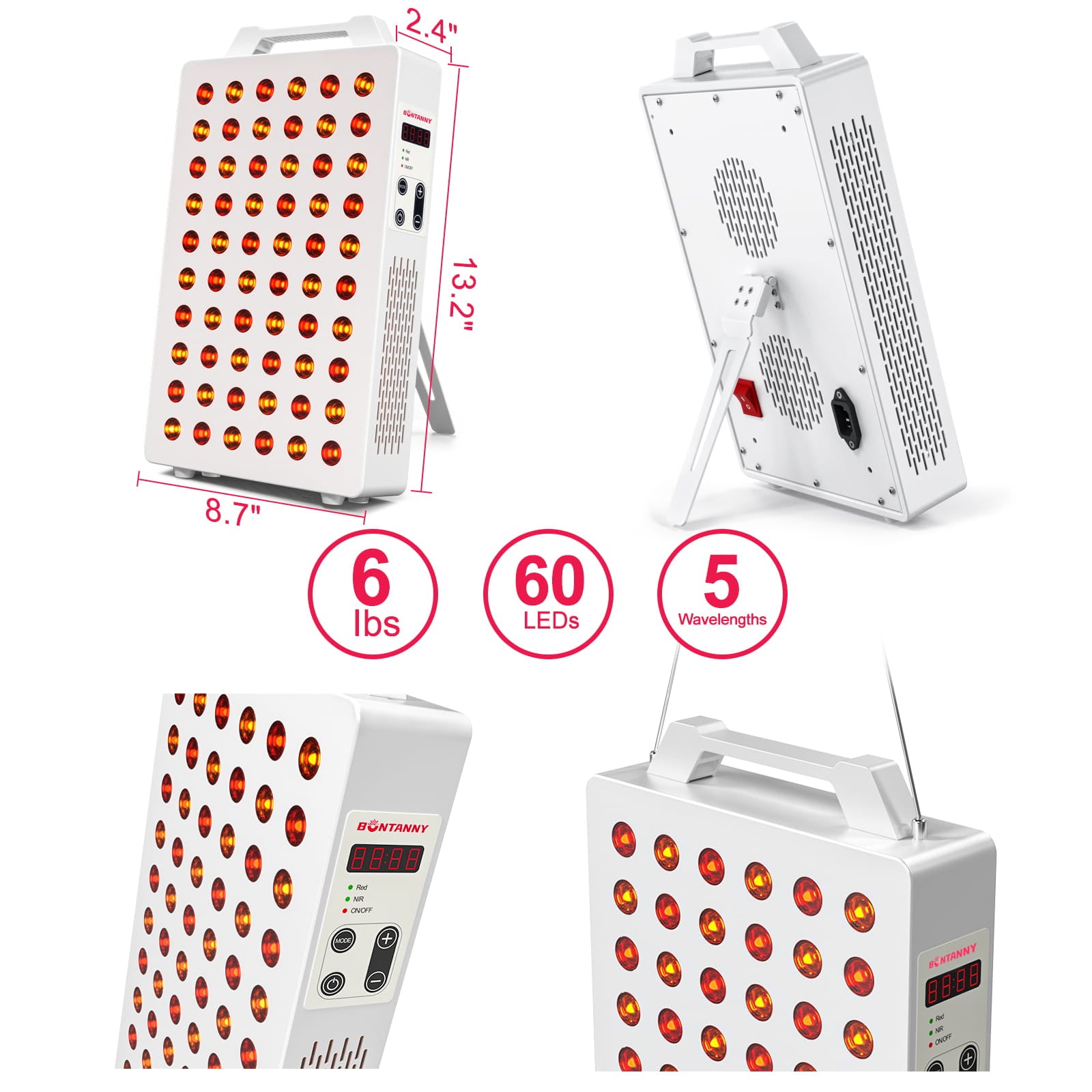 BONTANNY BO-300 Red Light Therapy Panel | 5 Wavelengths, 60 Dual Chip LEDs for Skin & Recovery