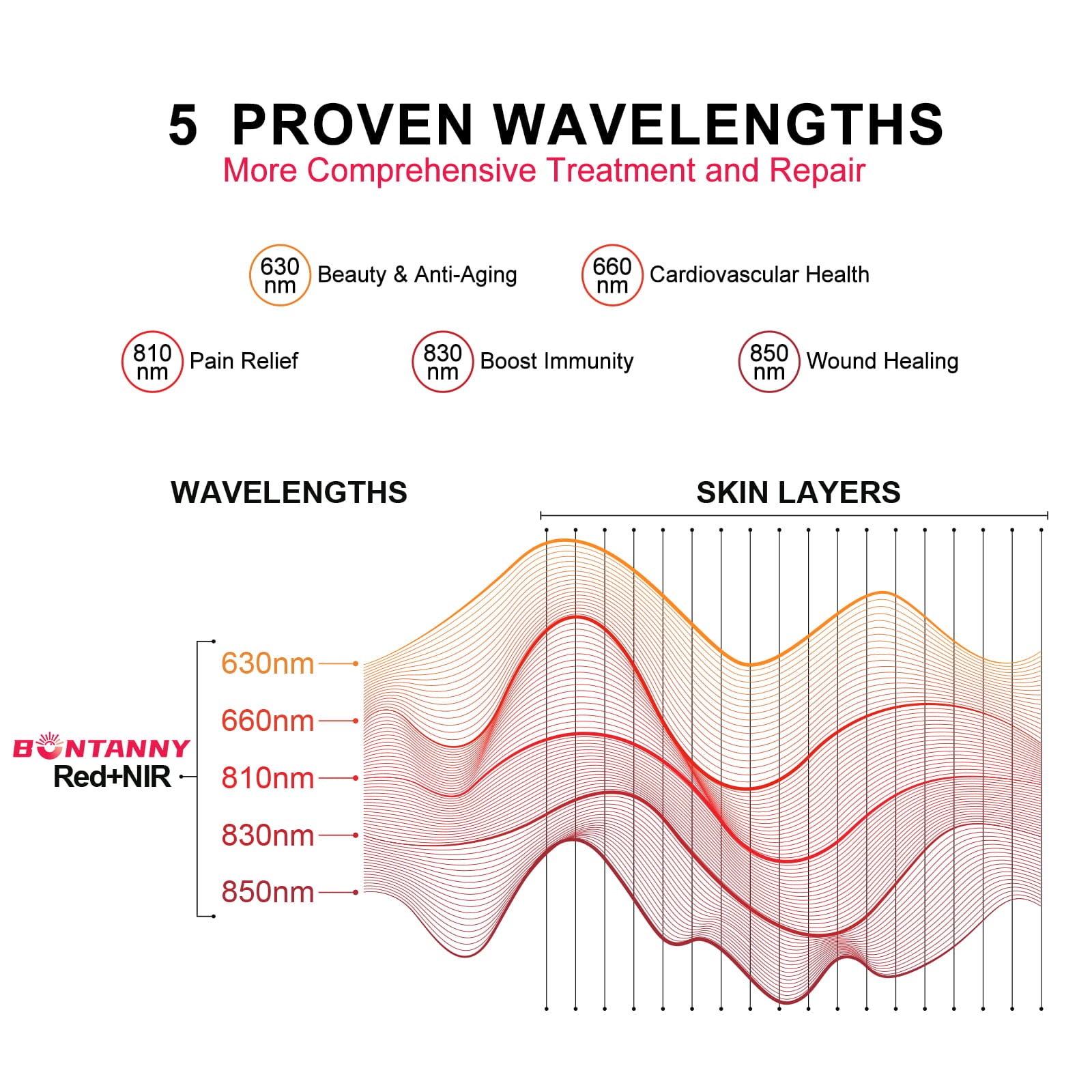 BONTANNY BO-300 Red Light Therapy Panel | 5 Wavelengths, 60 Dual Chip LEDs for Skin & Recovery