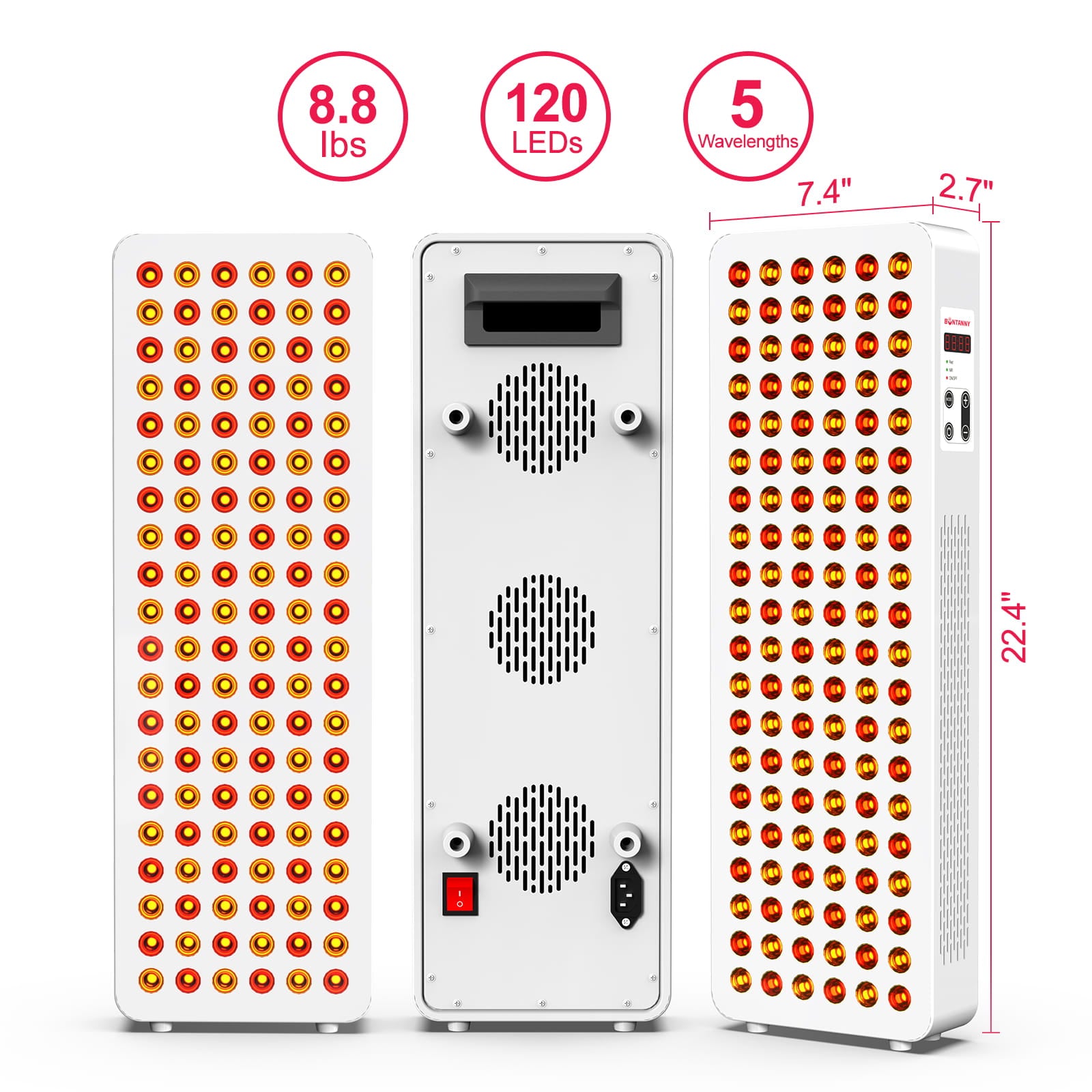 BONTANNY BO-600 Red Light Therapy Panel with Base 630/660/810/830/850nm 5 Wavelengths, Dual Chip LEDs for Skin & Recovery