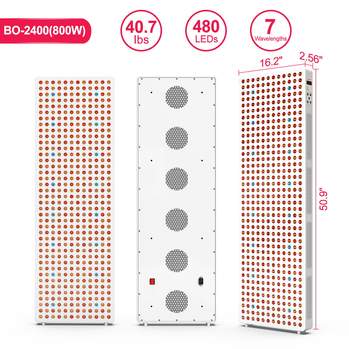 Bontanny Red Light Therapy Full Body Panel, 480/630/660/810/830/850/1060nm 7 Wavelengths Blue Red Near Infrared Light Device with 300 Dual Chip Clinical Grade LEDs, Remote Control, Timer | BO1500 / BO2400