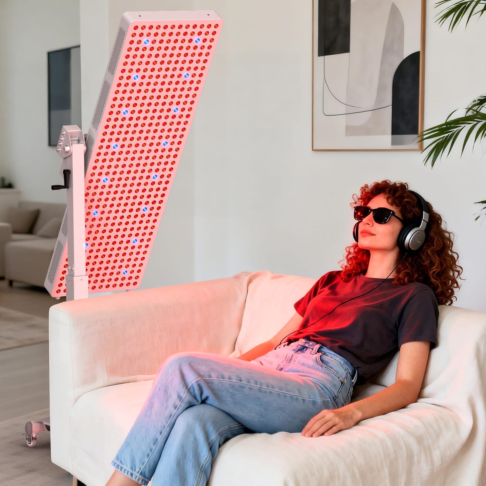 Bontanny Pro Max Red Light Therapy Full Body Panel, 480/630/660/810/830/850/1060nm 7 Wavelengths Blue Red Near Infrared Light Device with 300 Dual Chip Clinical Grade LEDs, Remote Control, Timer （The stand can be adjusted 180°）
