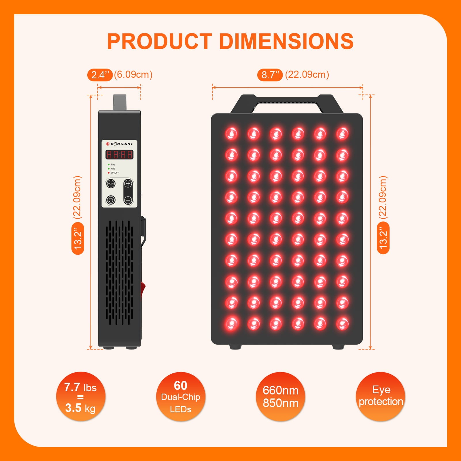 BONTANNY Red Light Therapy, 660nm 850nm 2-Wavelength Red Near Infrared Light Device with 60 Dual Chip Clinical Grade LEDs, Remote Control, Timer for Face, Body, Skin, Pain Relief, BO-300 (Black)