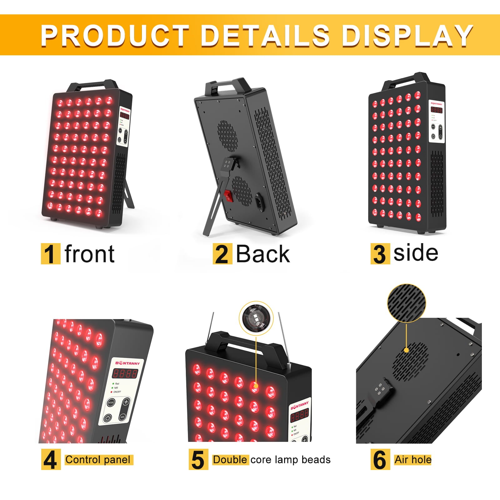 BONTANNY Red Light Therapy, 660nm 850nm 2-Wavelength Red Near Infrared Light Device with 60 Dual Chip Clinical Grade LEDs, Remote Control, Timer for Face, Body, Skin, Pain Relief, BO-300 (Black)